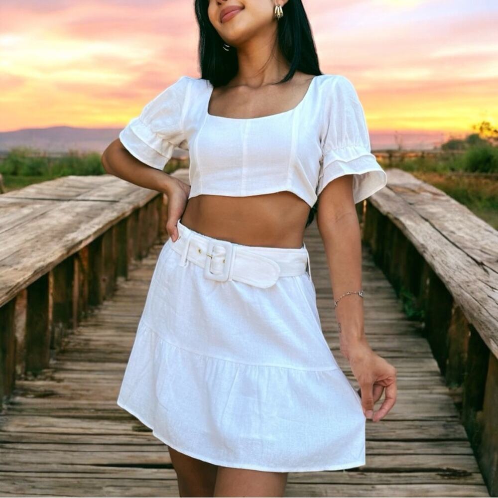 NWT Show Me Your MuMu Fiona Skirt in White Linen Size XS Retail $138